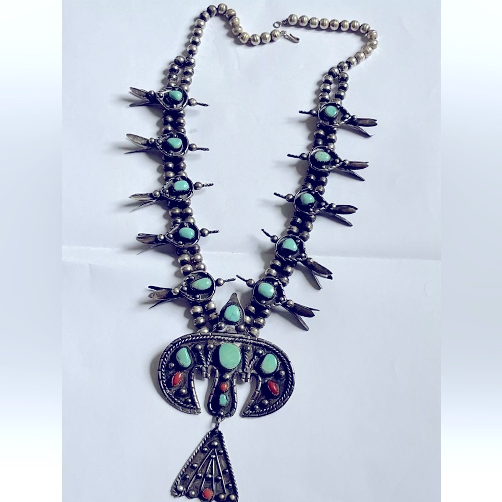 Native American sterling peyote bird necklace